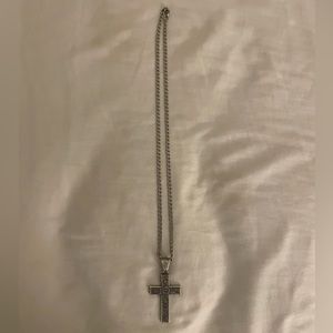 twister men's silver with floral scroll cross necklace